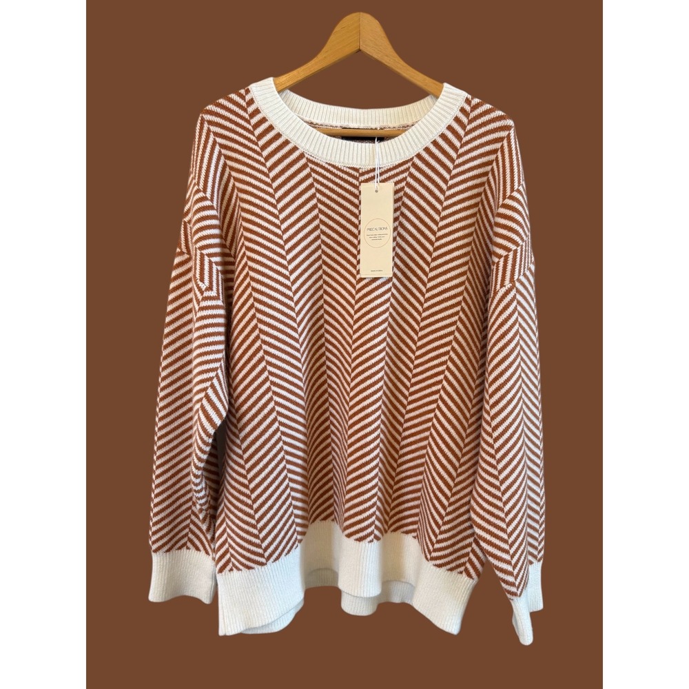 Wmns Camel/White NWT Dokotoo Herringbone Stripe Soft Casual Warm Sweater XL